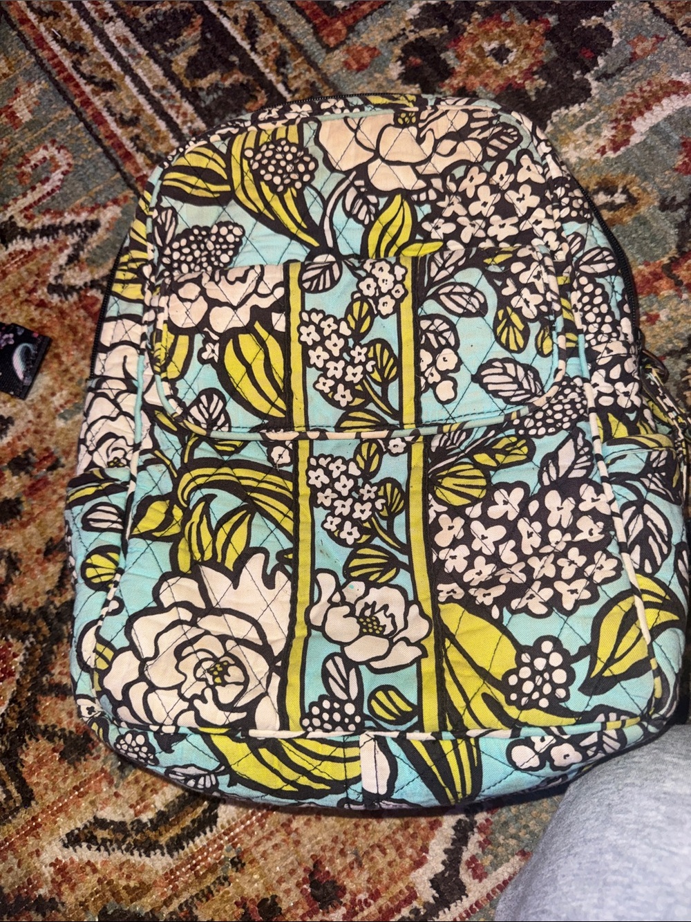 Floral Quilted Vera Bradley Backpack in Aqua, Lime & Cream